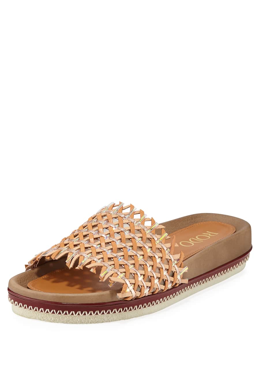 Image 1 of 1: Woven Leather Slide Sandals