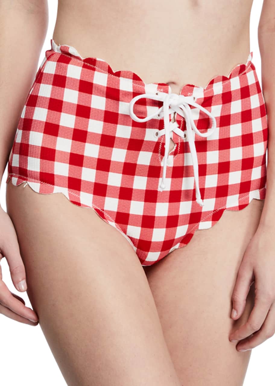 Image 1 of 1: Riviera Scalloped Check Bikini Bottoms
