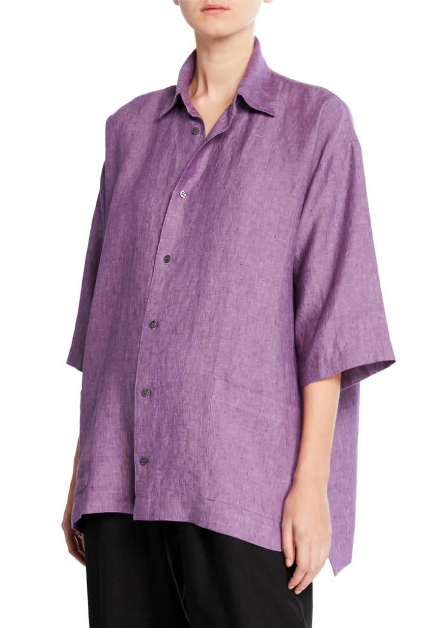 Eskandar Melange Linen Button-Front Shirt - Bergdorf Goodman