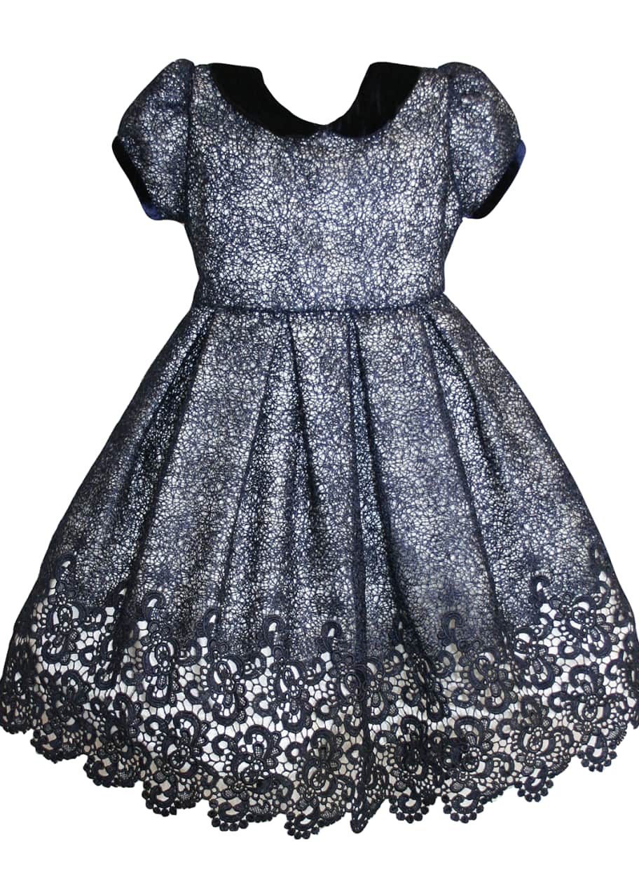 Isabel Garreton Floral Mesh Lace Velvet-Trim Dress, Size 2-8 - Bergdorf ...