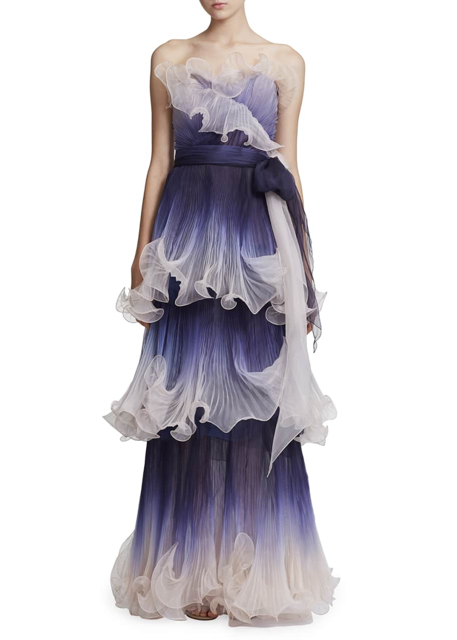 Marchesa Strapless Pleated Ombre Gown - Bergdorf Goodman