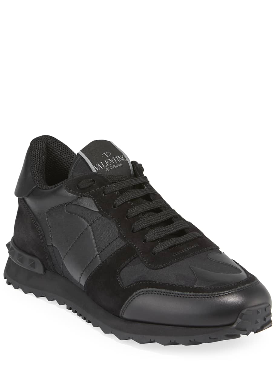 Valentino Garavani Men's Rockrunner Camo Leather Sneakers, Black ...