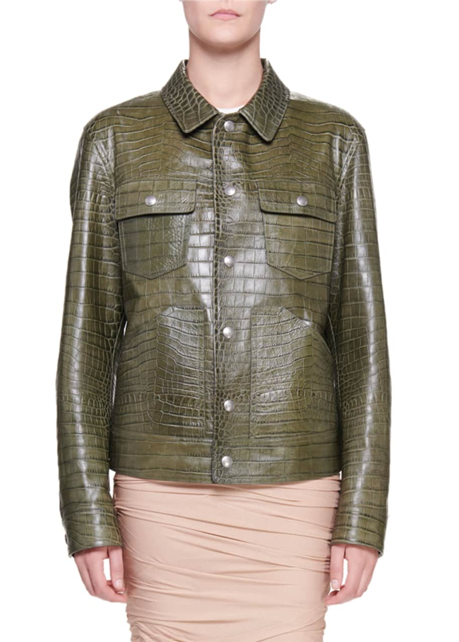 Croc-embossed Leather Coat