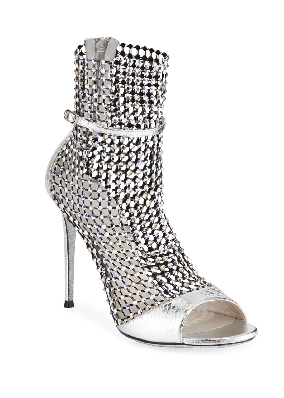 Rene Caovilla Crystal Mesh Snake Caged Bootie Sandals Bergdorf