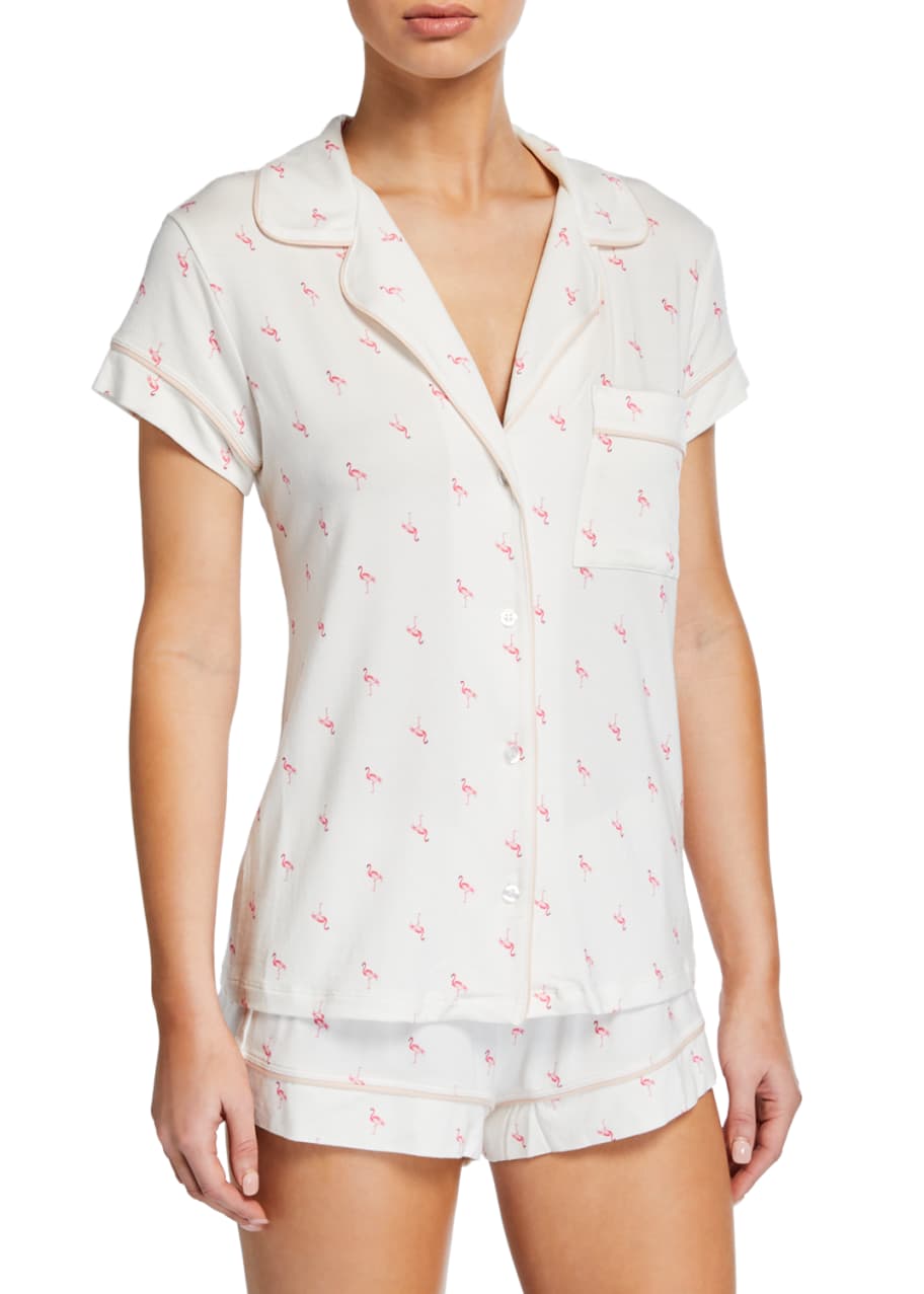 Image 1 of 1: Flamingo-Print Shortie Pajama Set