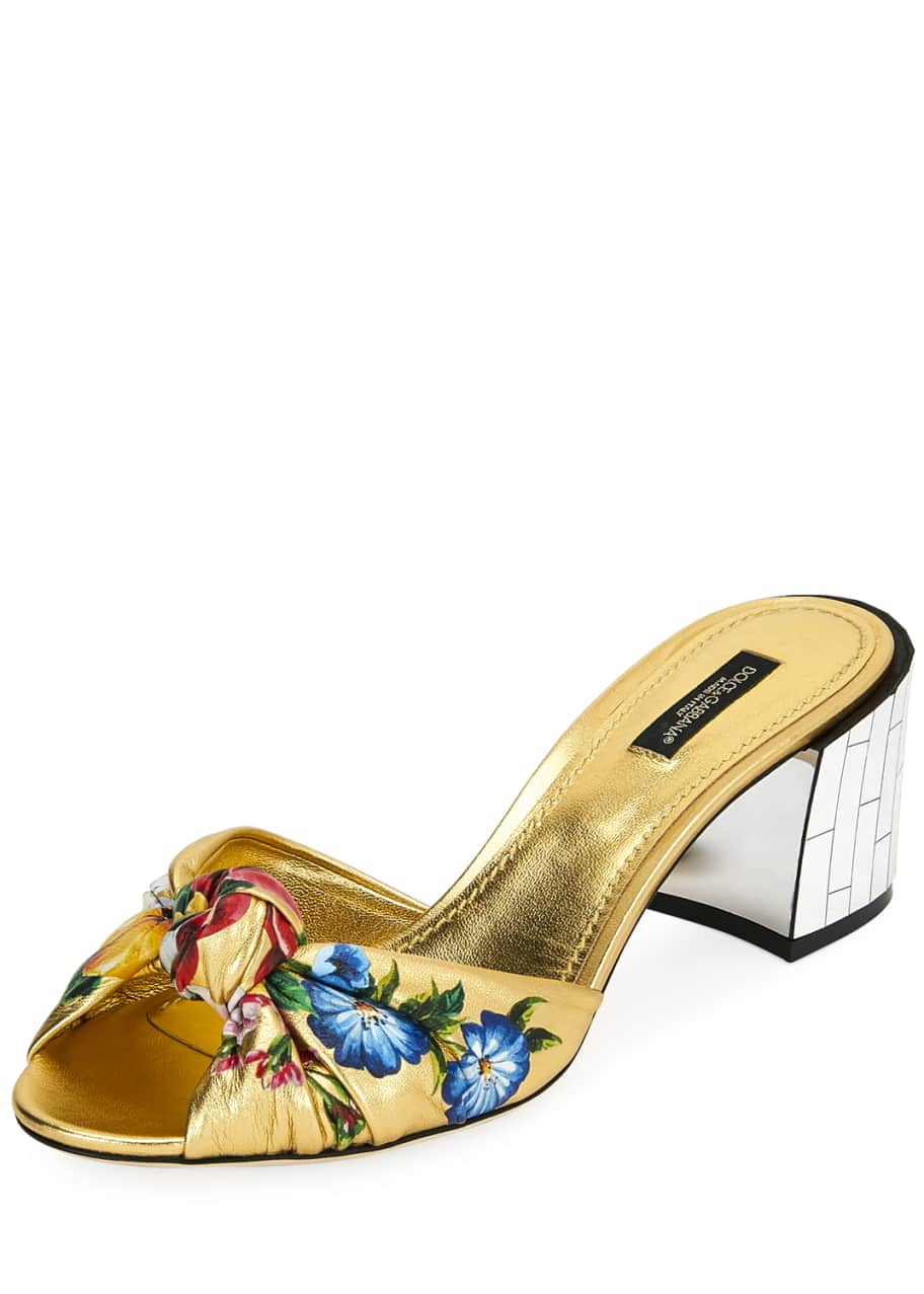 Dolce & Gabbana Floral-Print Metallic Sandals - Bergdorf Goodman
