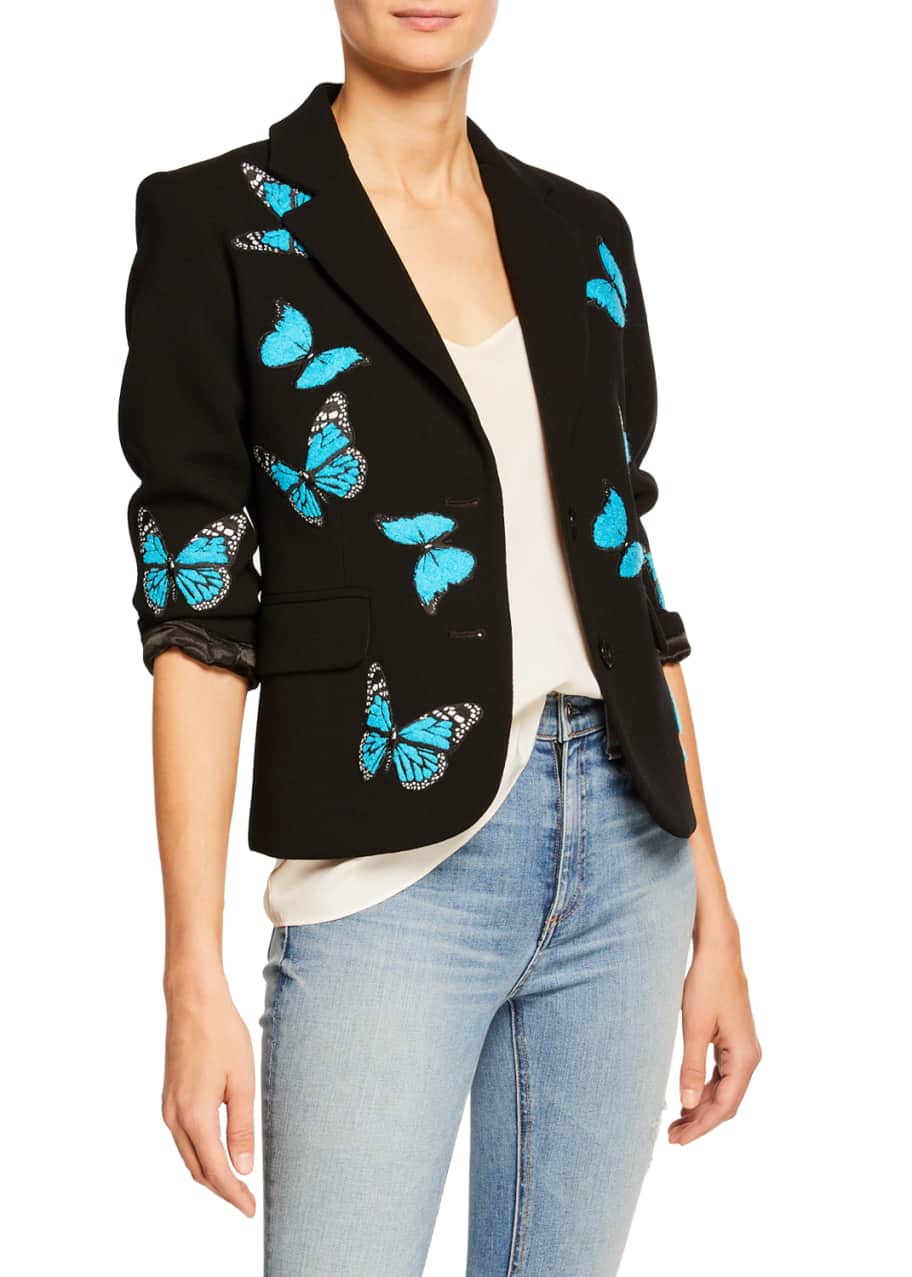 Libertine Blue Butterfly Two Button Blazer Bergdorf Goodman