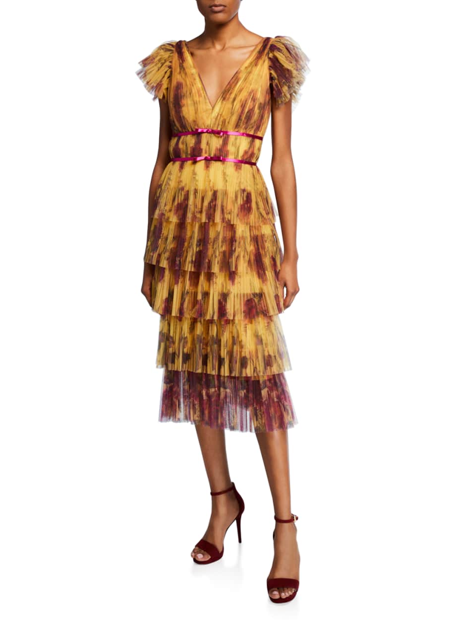 Marchesa notte flutter sleeve cocktail dress store