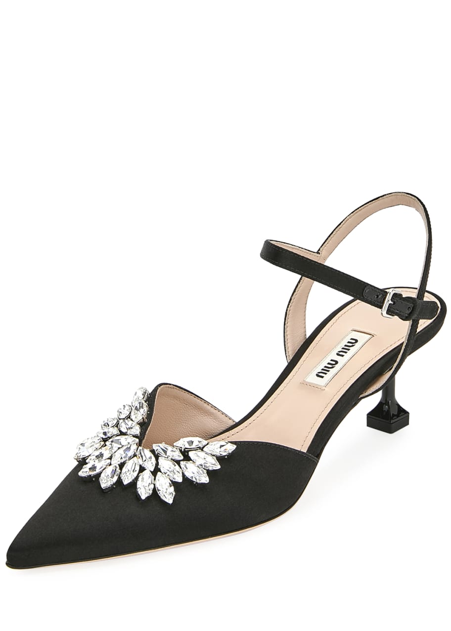 Miu Miu Embellished Satin Kitten Heel Pumps Bergdorf Goodman