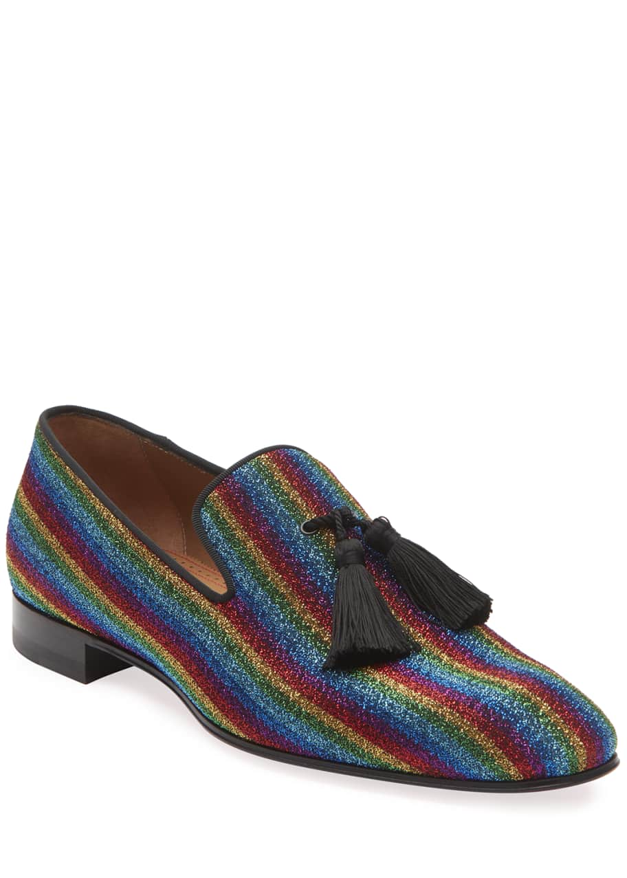 Christian Louboutin Men s Rainbow Stripe Metallic Formal Slippers