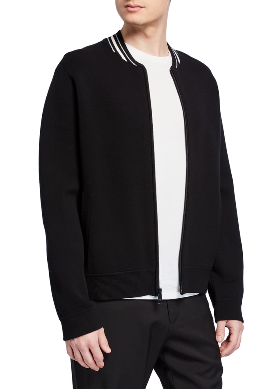 Image 1 of 1: Men's Zip-Front Varsity Jacket with Contrast Collar