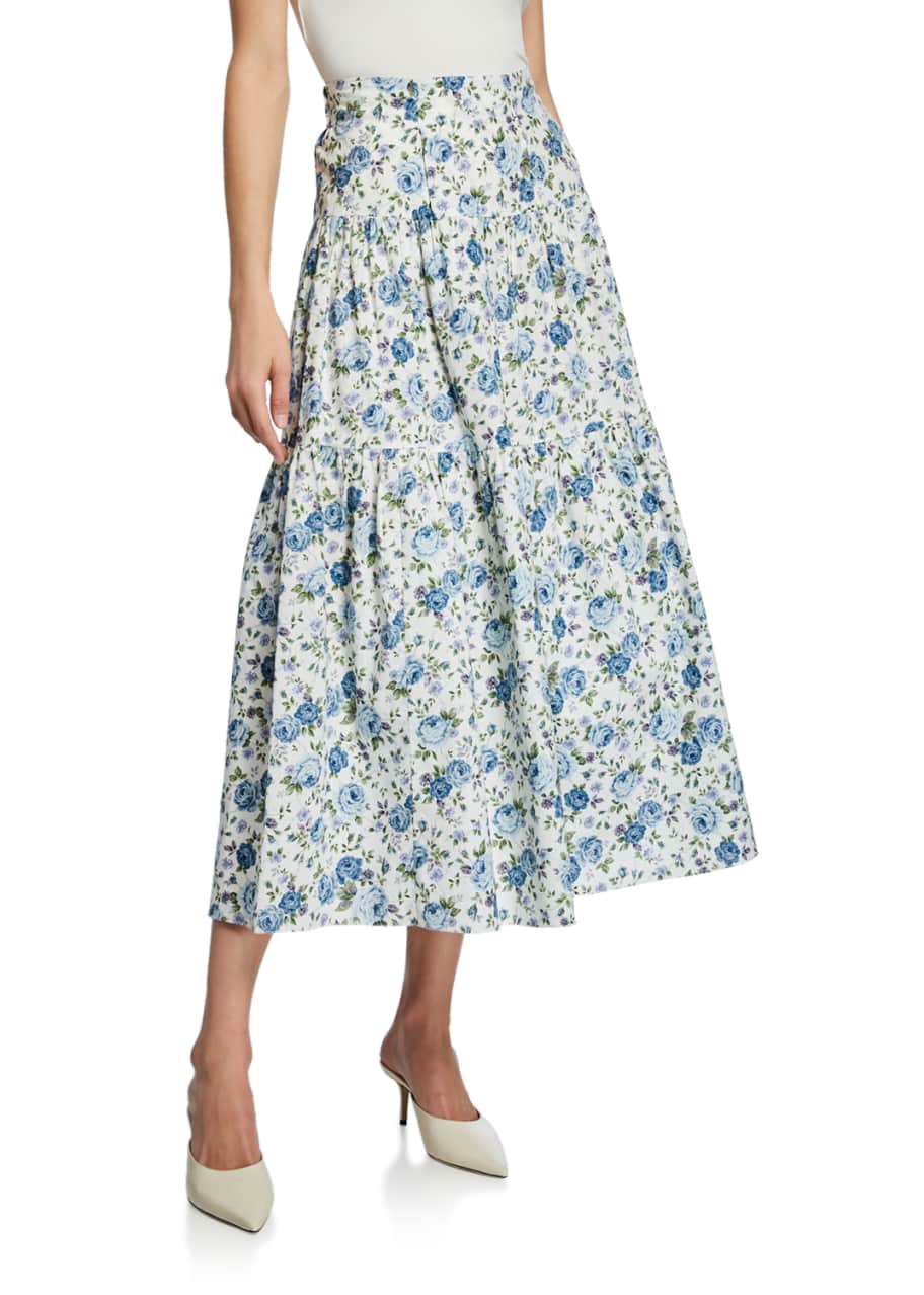 Petersyn Rocco Floral Print Multitiered A Line Midi Skirt