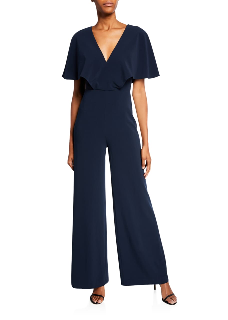 Halston Flowy Cape-Sleeve V-Neck Wide-Leg Jumpsuit - Bergdorf Goodman