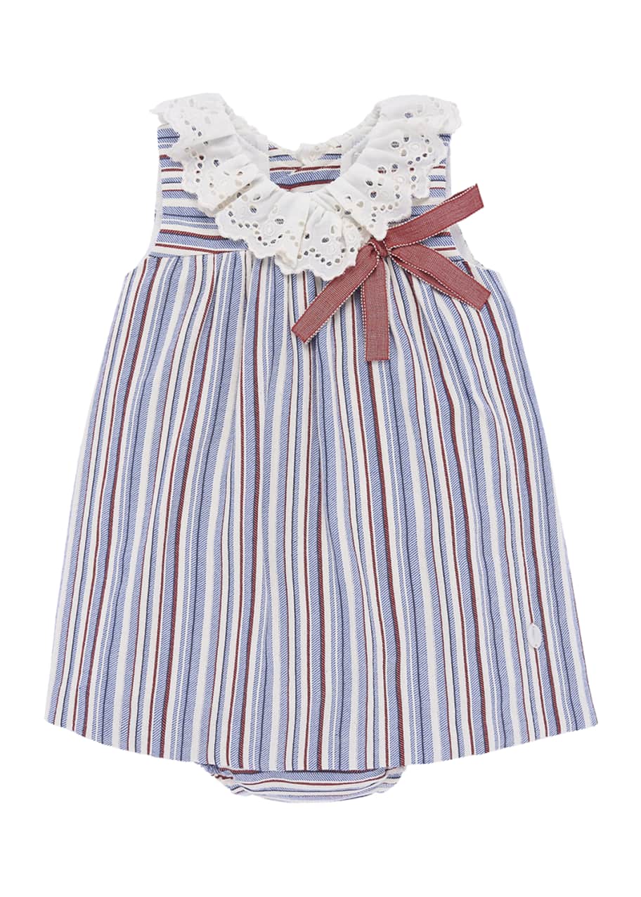Image 1 of 1: Eyelet-Collar Striped Dress w/ Matching Bloomers, Size 12M-3