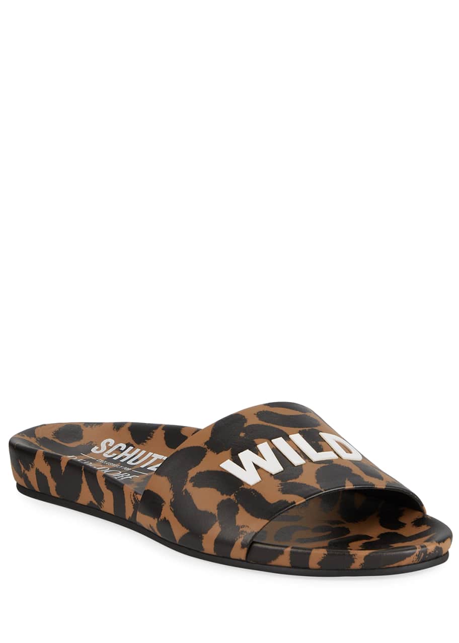 Image 1 of 1: Wild Thang Leopard-Print Slide Sandals