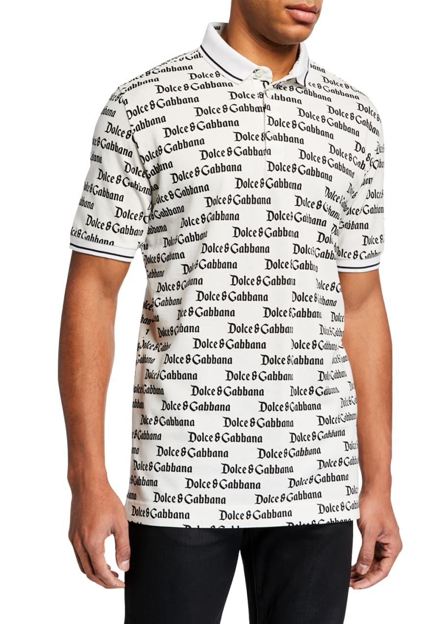 Dolce & Gabbana Men's Repeat Flocked Logo Polo Shirt