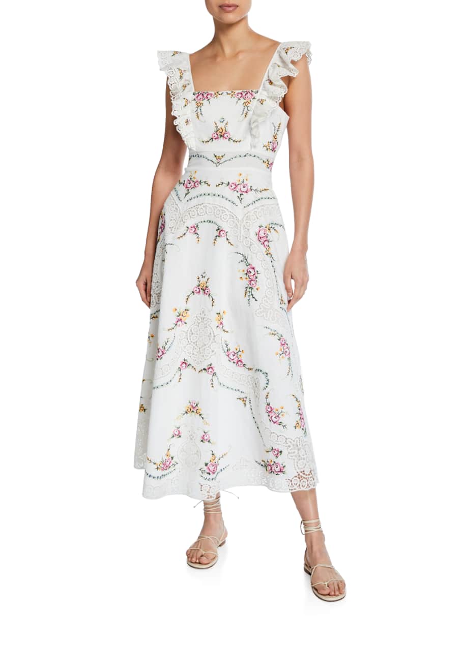 Image 1 of 1: Allia Floral Cross-Stitch Maxi Dress