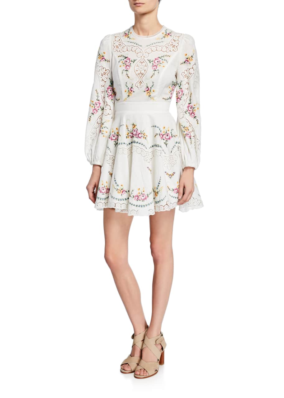 Image 1 of 1: Allia Cross-Stitch Long-Sleeve Dress