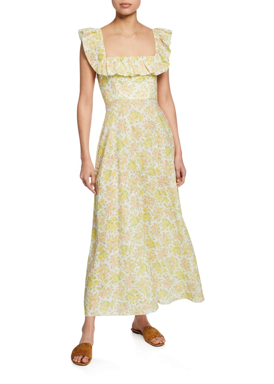 Citrus Floral Goldie Ruffle Neck Long Dress