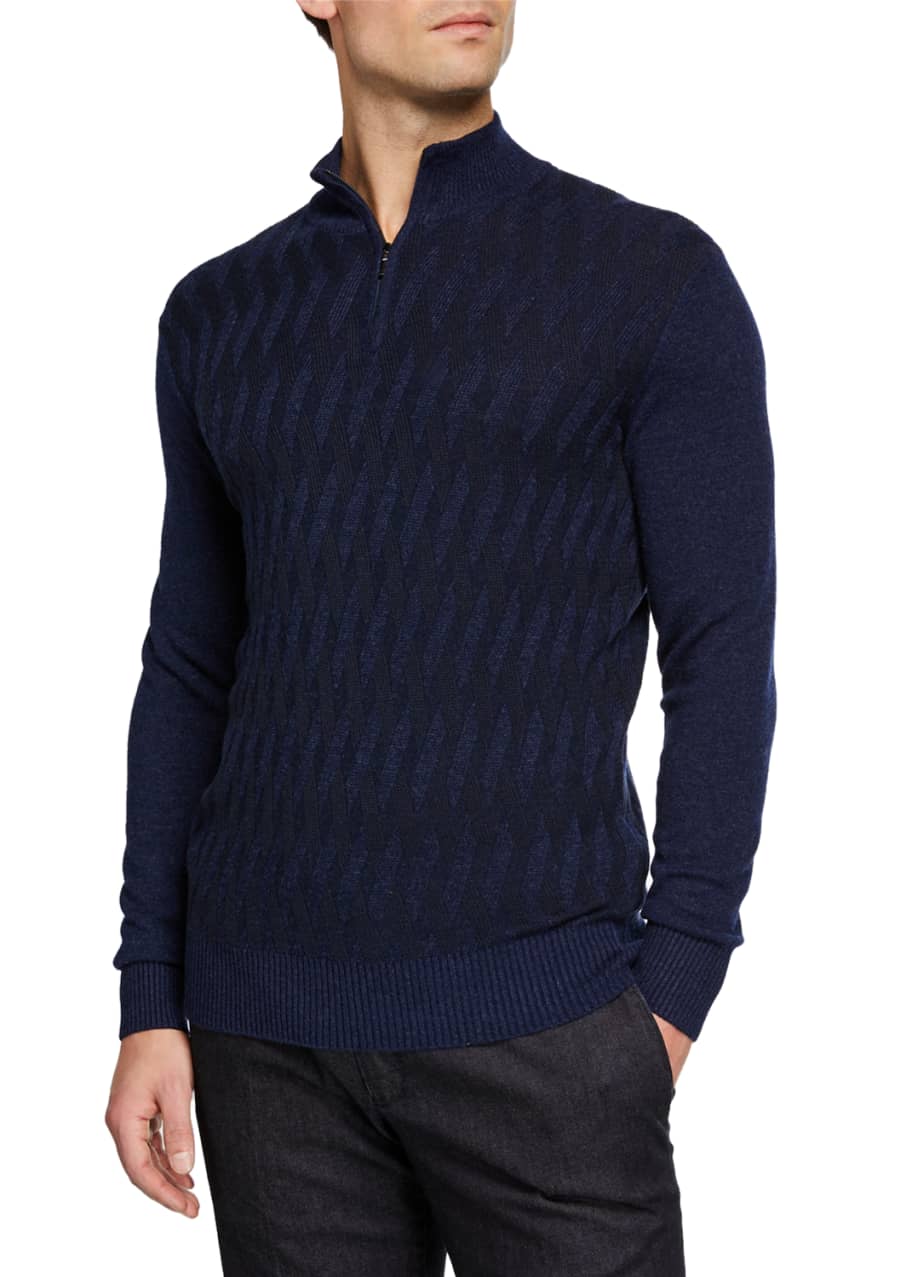 Loro Piana Men's Cashmere Cross Stitch Quarter-Zip Sweater - Bergdorf ...
