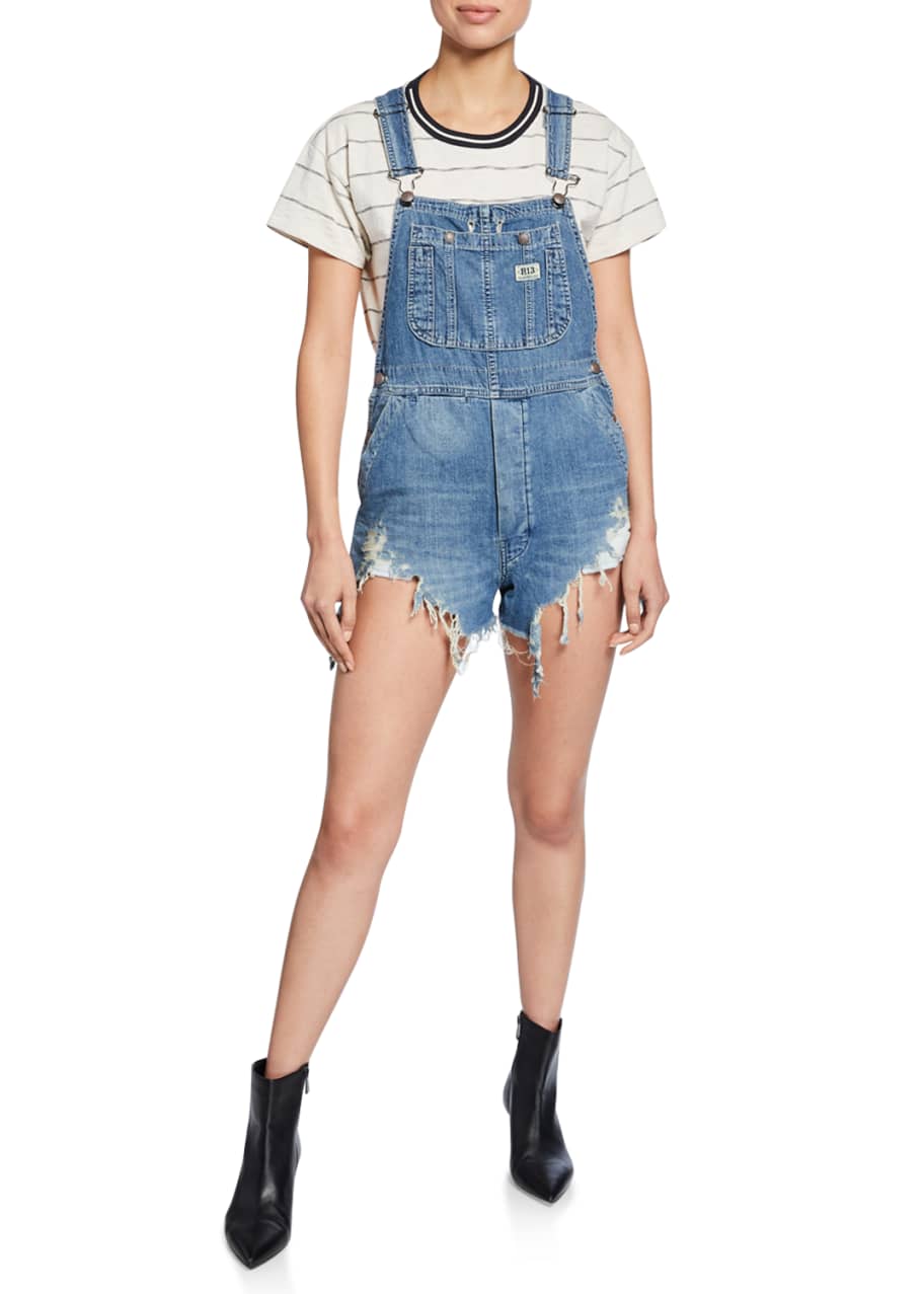 R13 Shredded Short Denim Overalls Bergdorf Goodman