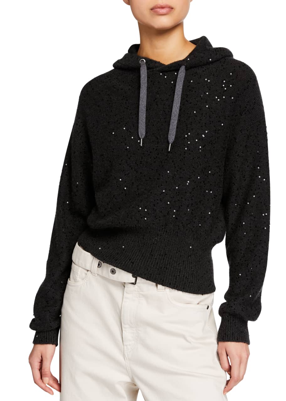 Image 1 of 1: Cashmere-Silk Short-Bodied Hoodie Sweater