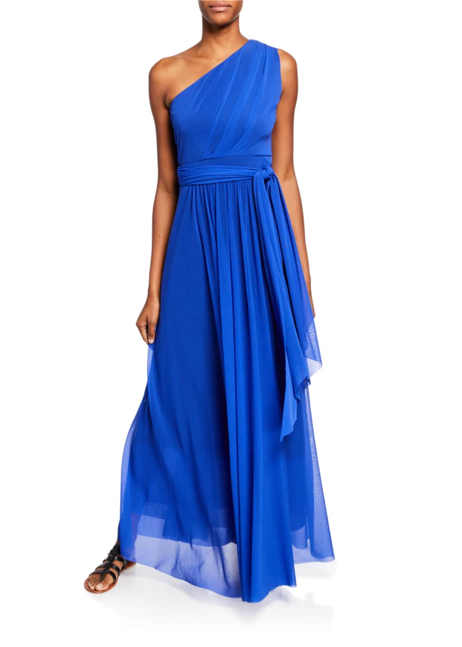 Fuzzi One-Shoulder Belted Tulle Gown - Bergdorf Goodman