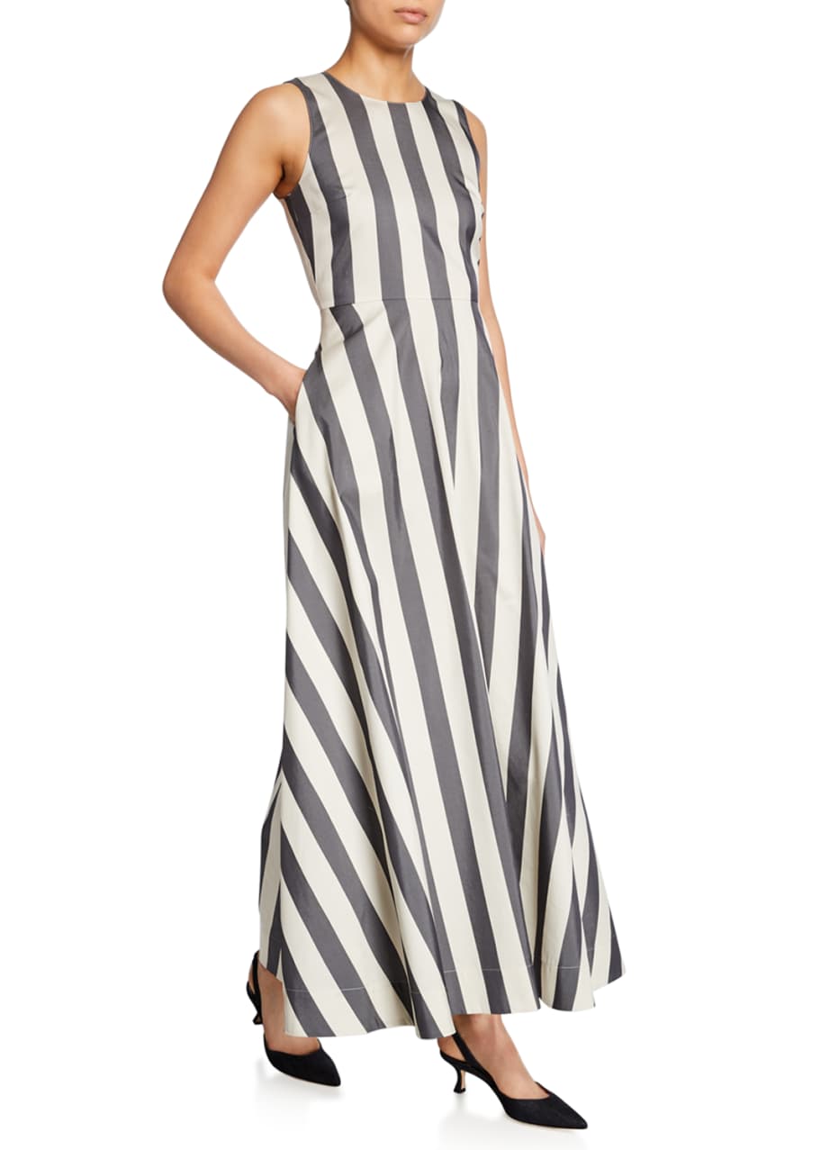 Image 1 of 1: Striped Sleeveless Cotton-Silk Maxi Dress