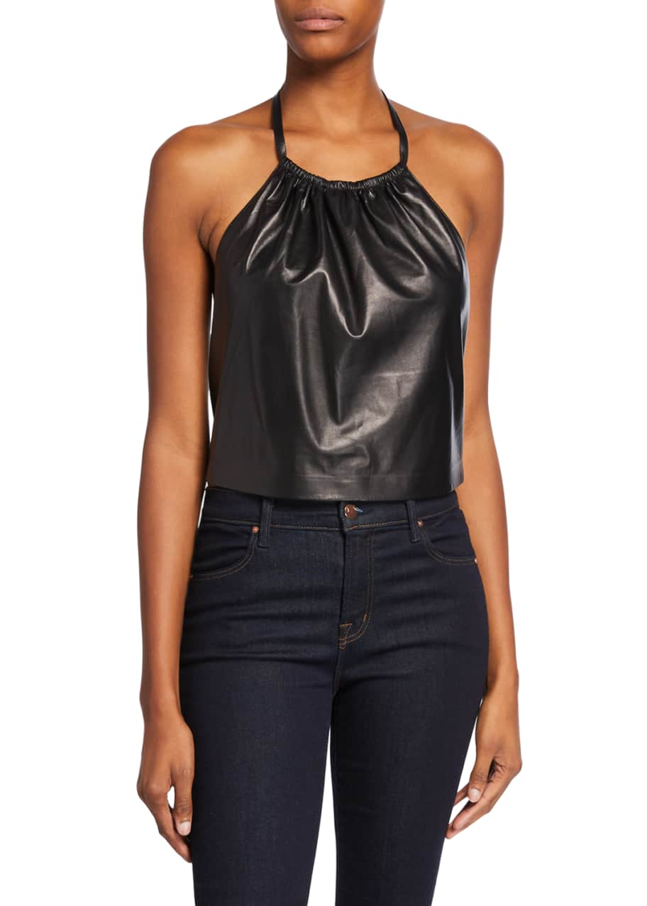 Ramy Brook Miley Cropped FauxLeather Halter Top Bergdorf Goodman