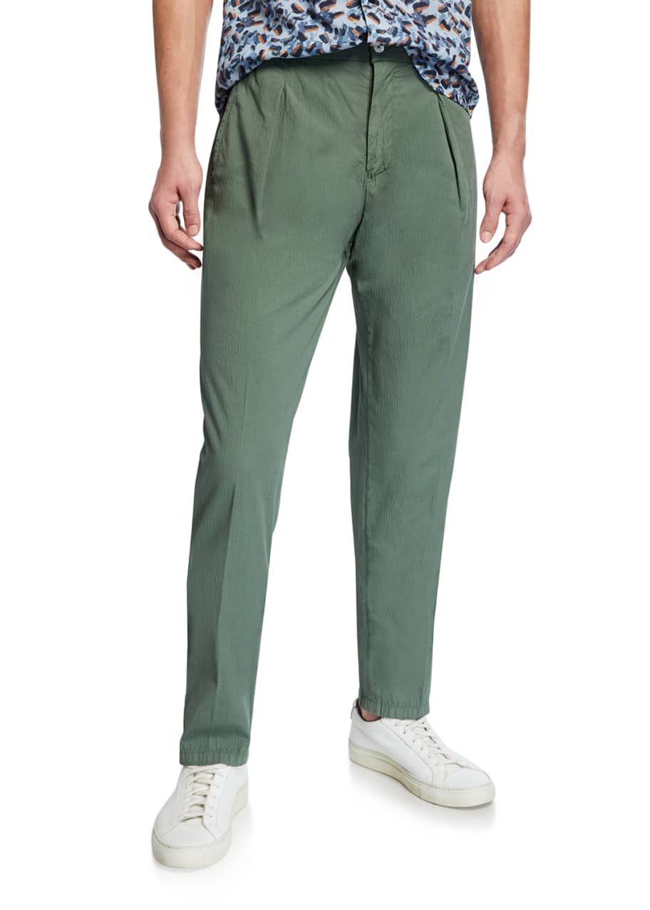 Marco Pescarolo Men's Solid Seersucker Pants, Green - Bergdorf Goodman