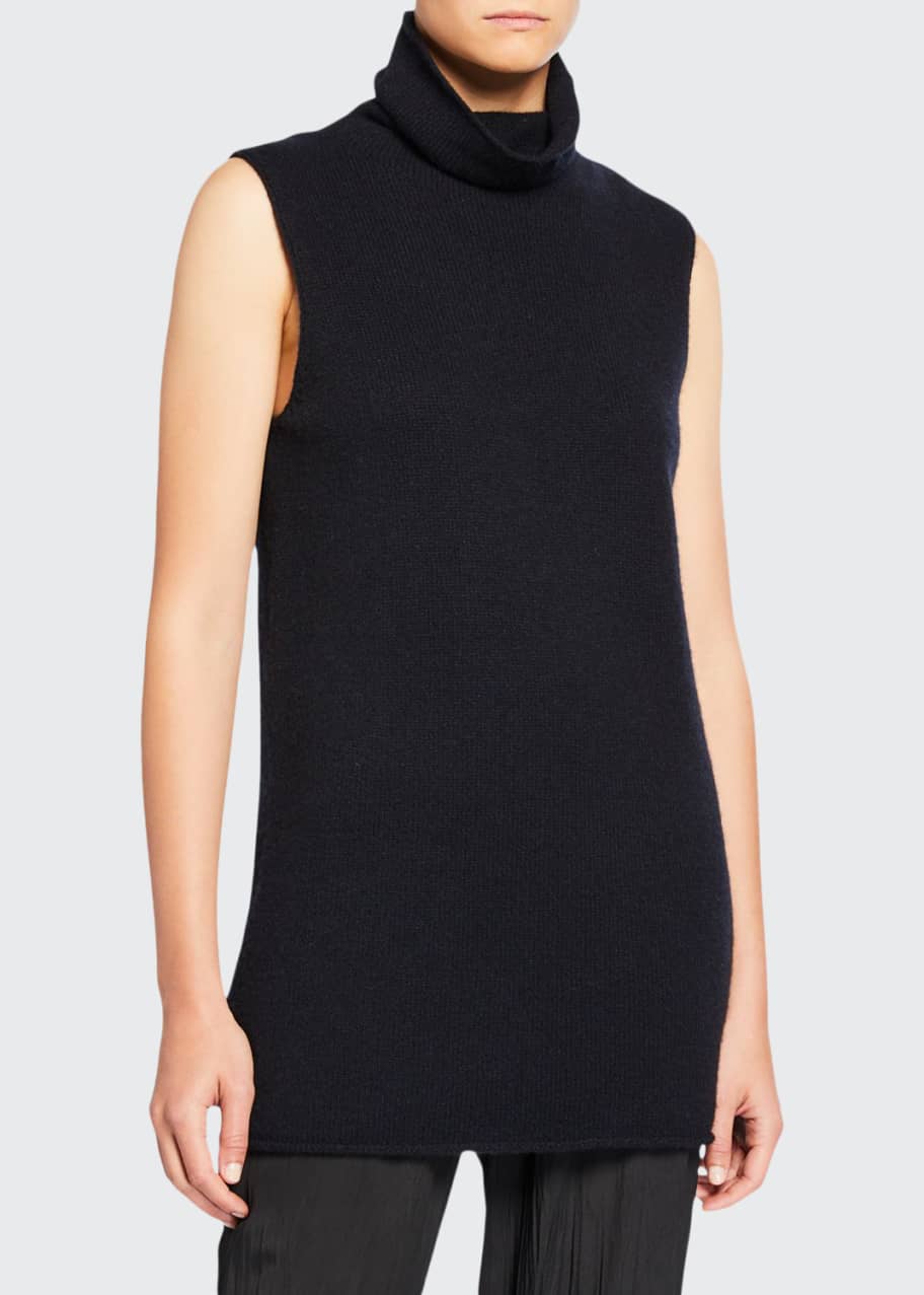 Image 1 of 1: Sleeveless Ribbed Funnel-Neck Cashmere Top
