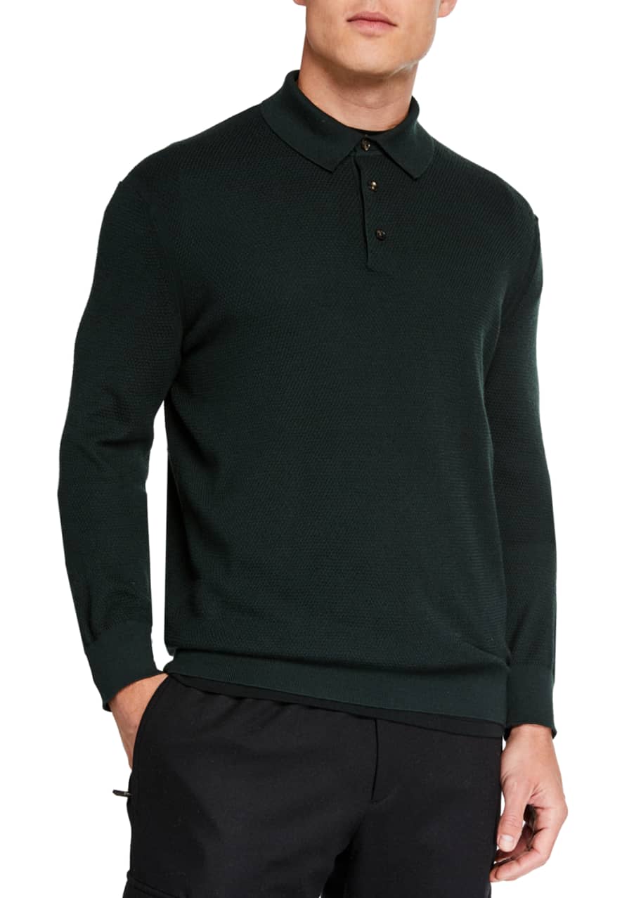 Ermenegildo Zegna Men's Cashmere-Blend Long-Sleeve Polo Shirt ...