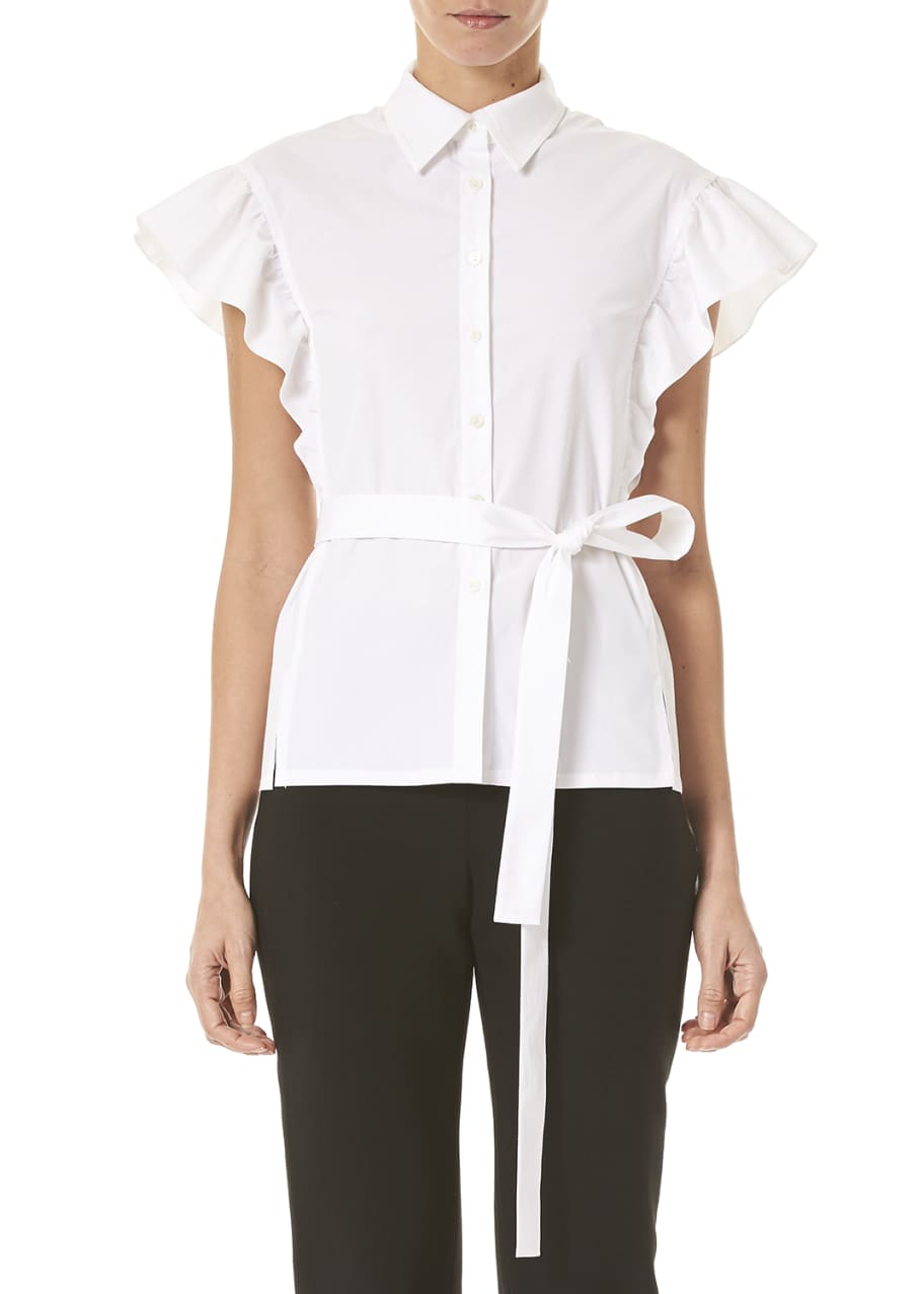 Carolina Herrera Flutter-Sleeve Button-Front Shirt - Bergdorf Goodman