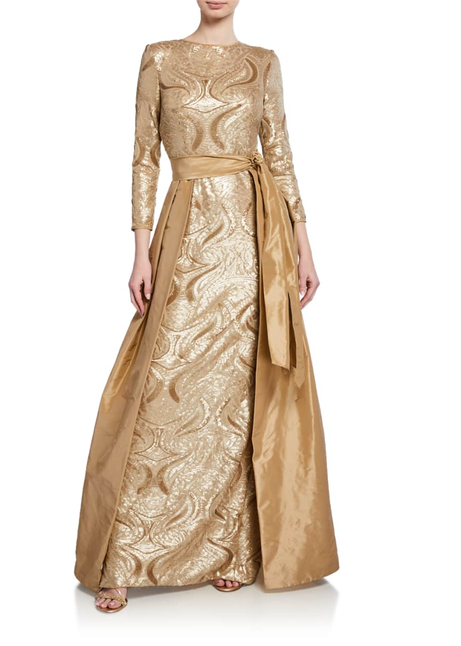 Teri Jon Long-Sleeve Sequin Gown ...