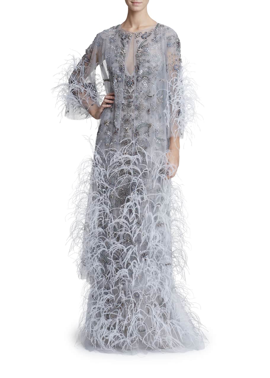 Marchesa Feather Trim Tulle Tea Length Jacket Bergdorf Goodman