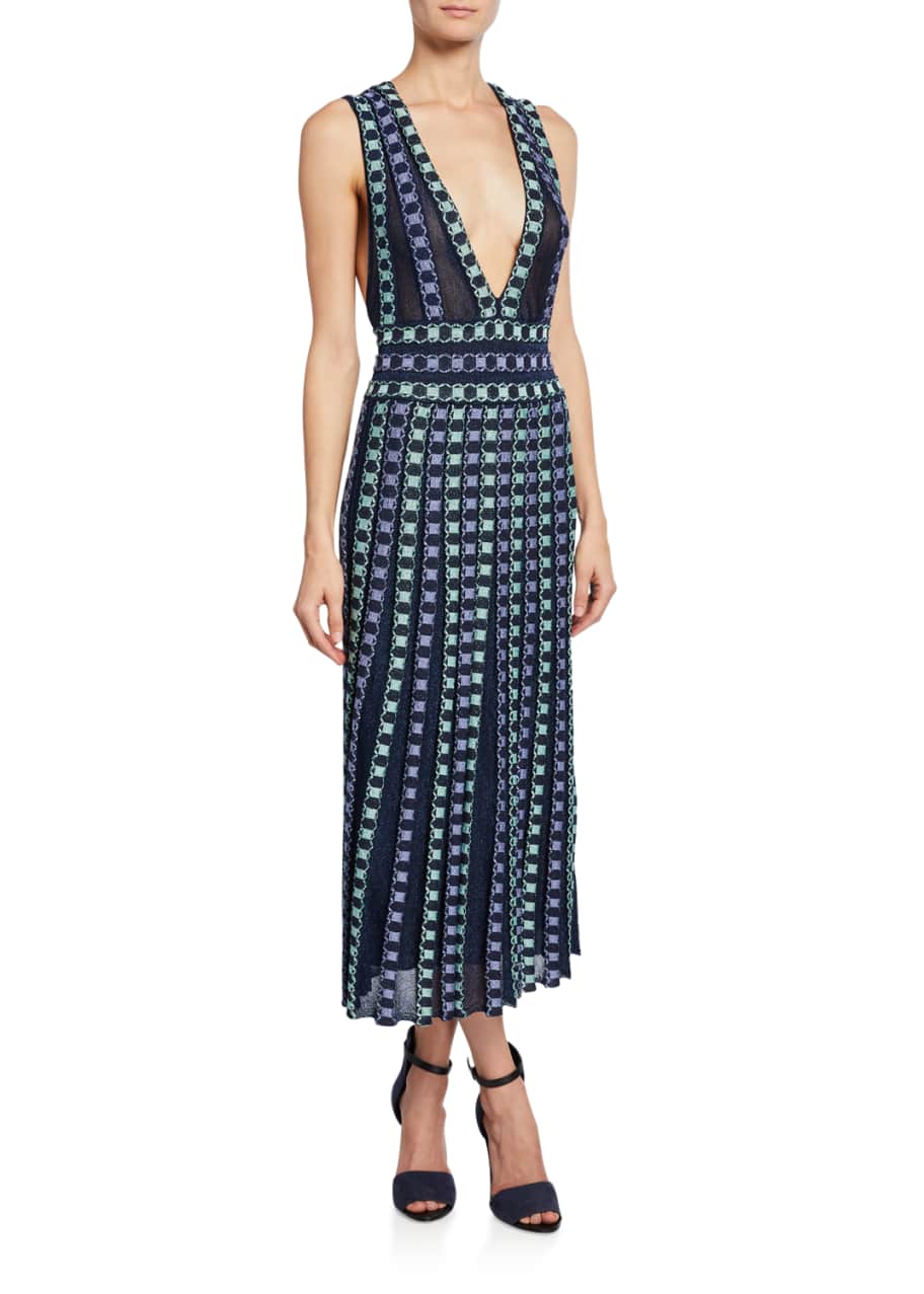 M Missoni Plunging Knit Strappy Midi Dress with Embroidery - Bergdorf ...