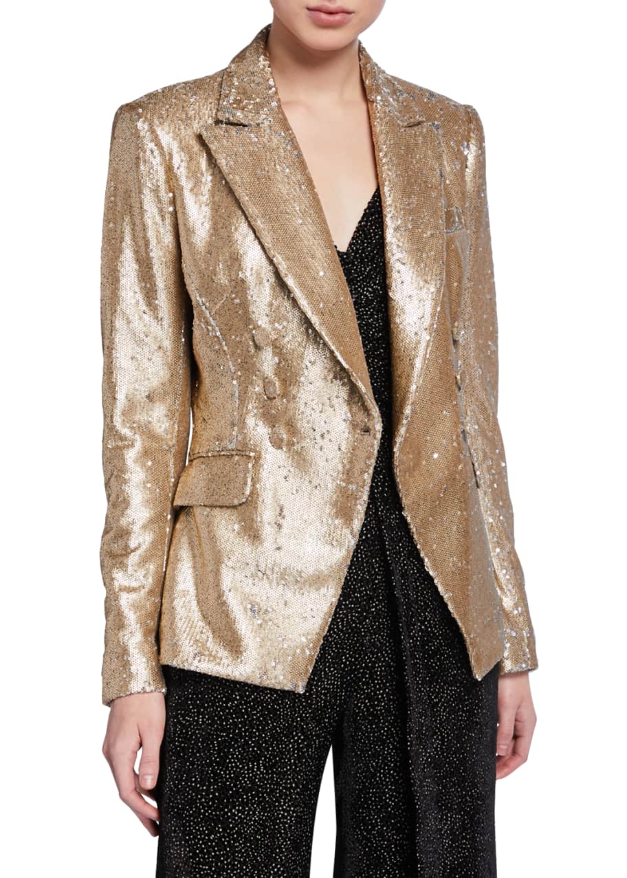 Jonathan Simkhai Distressed Sequined Double-Breasted Blazer - Bergdorf ...