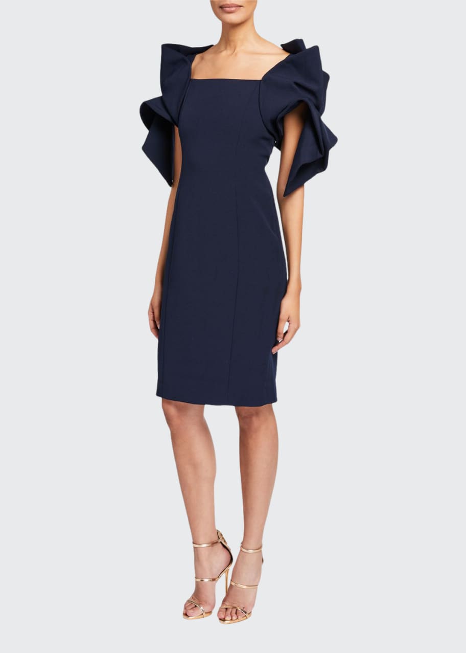 Badgley Mischka Collection Origami-Sleeve Sheath Dress - Bergdorf Goodman