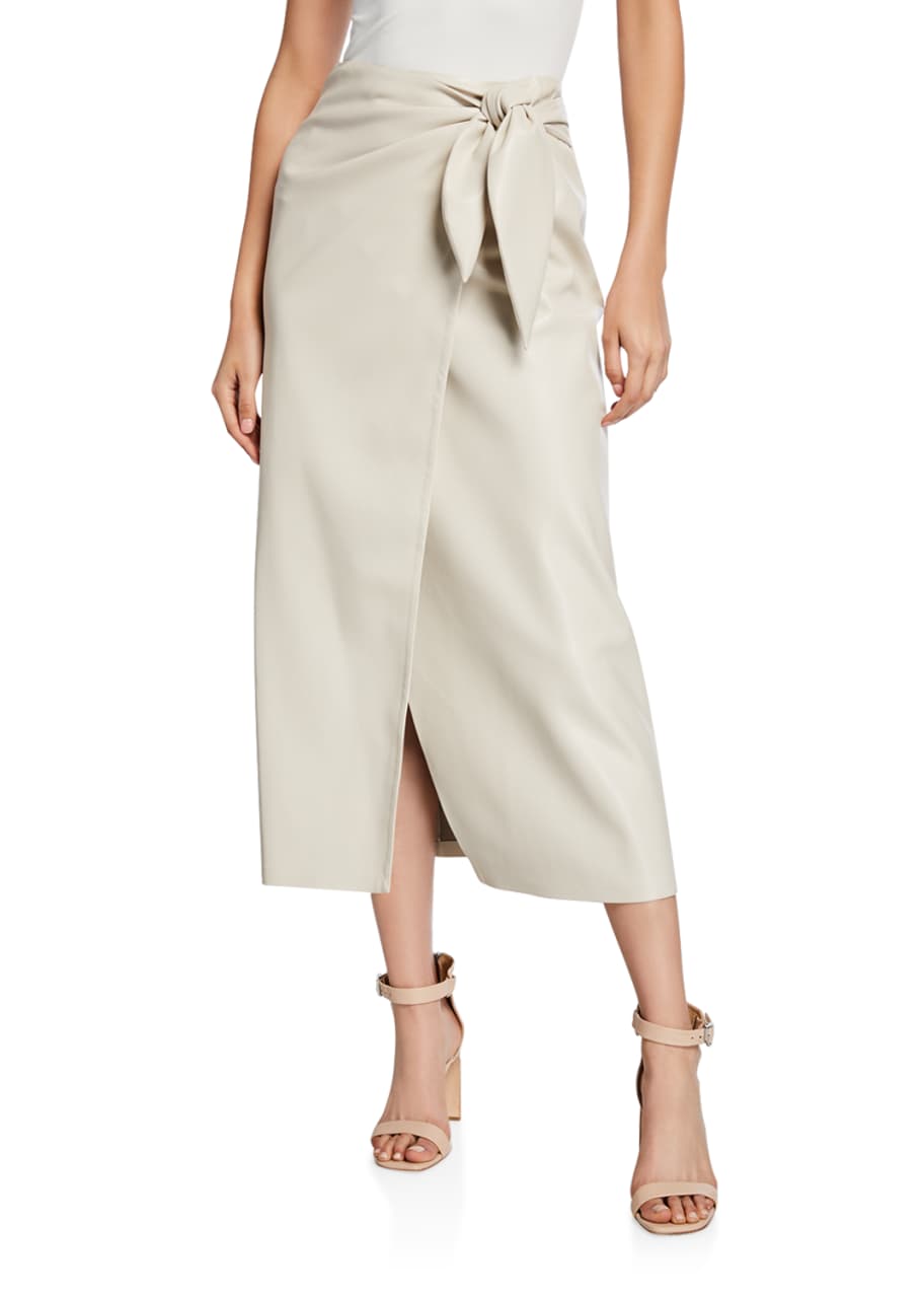 Knot Vegan Leather Midi Skirt