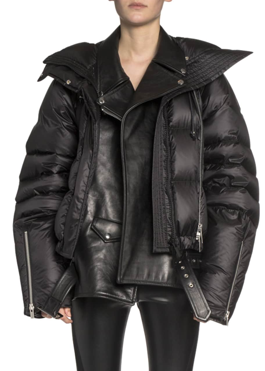 SACAI Leather Moto Layered Puffer Coat - Bergdorf Goodman