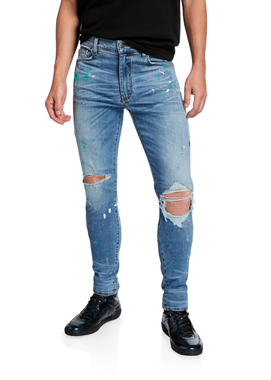 black ripped jeans mens paint splatter