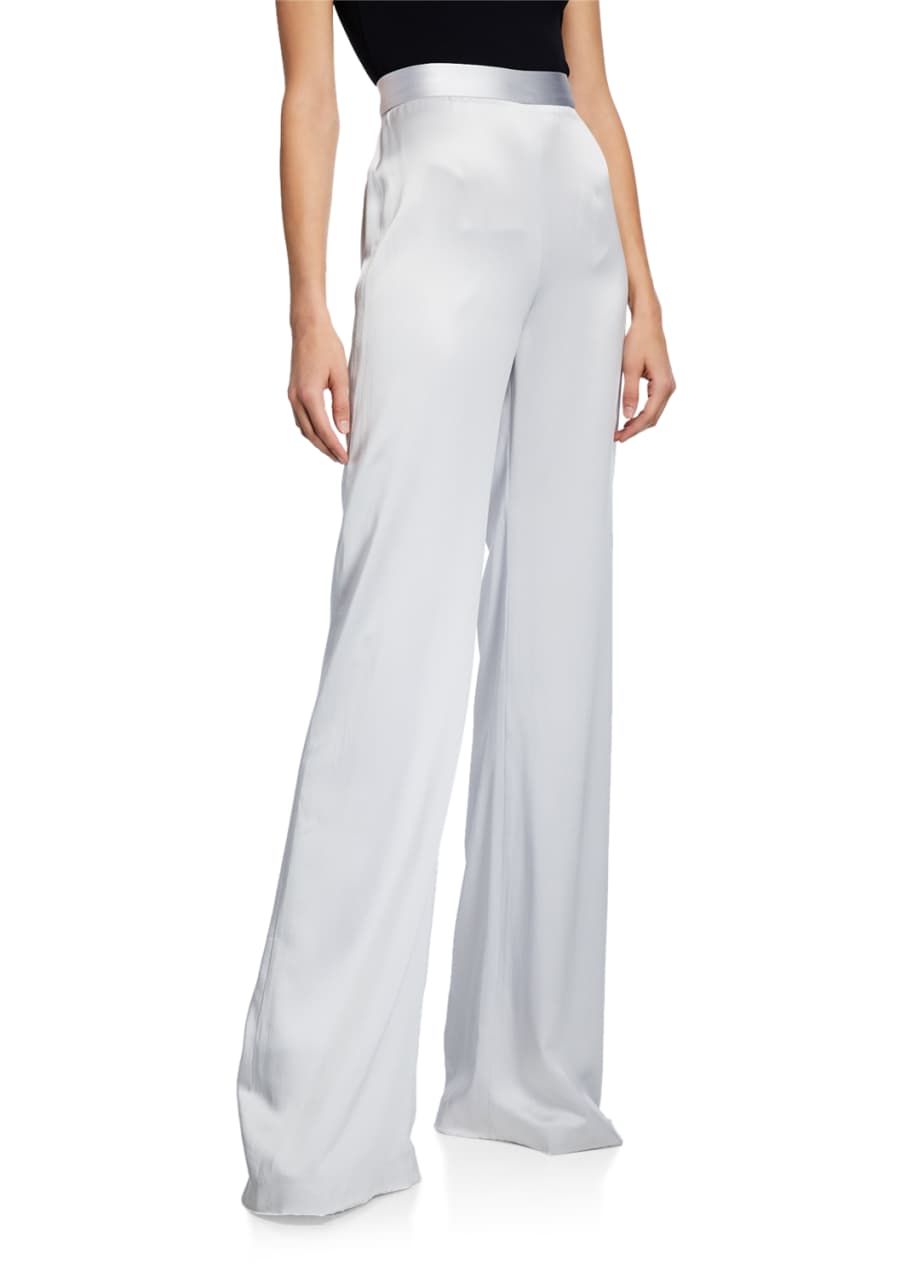 Brandon Maxwell Charmeuse Silk Wide-Leg Pants (Pants,Wide Leg