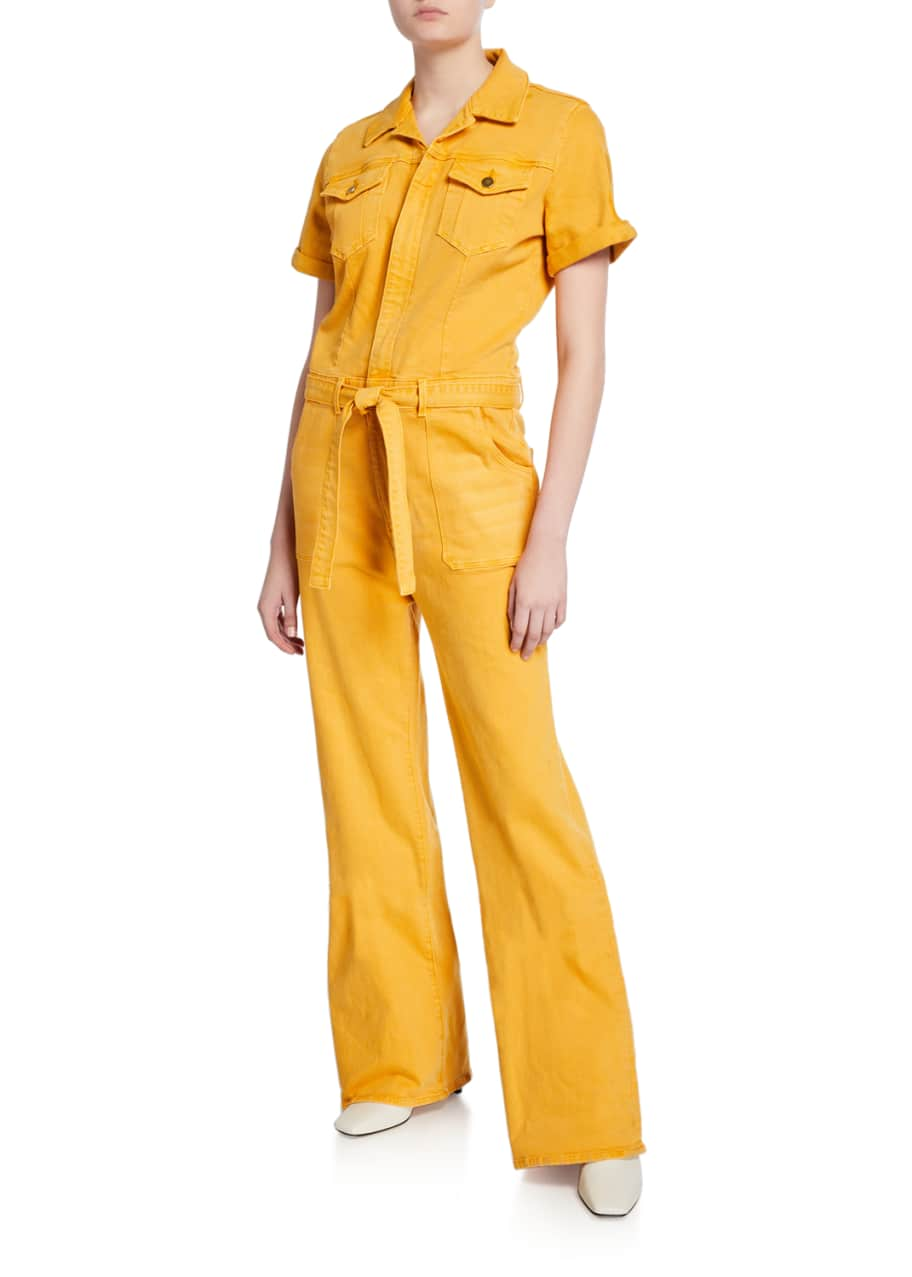 Image 1 of 1: Le Flare De Francoise Belted Denim Jumpsuit