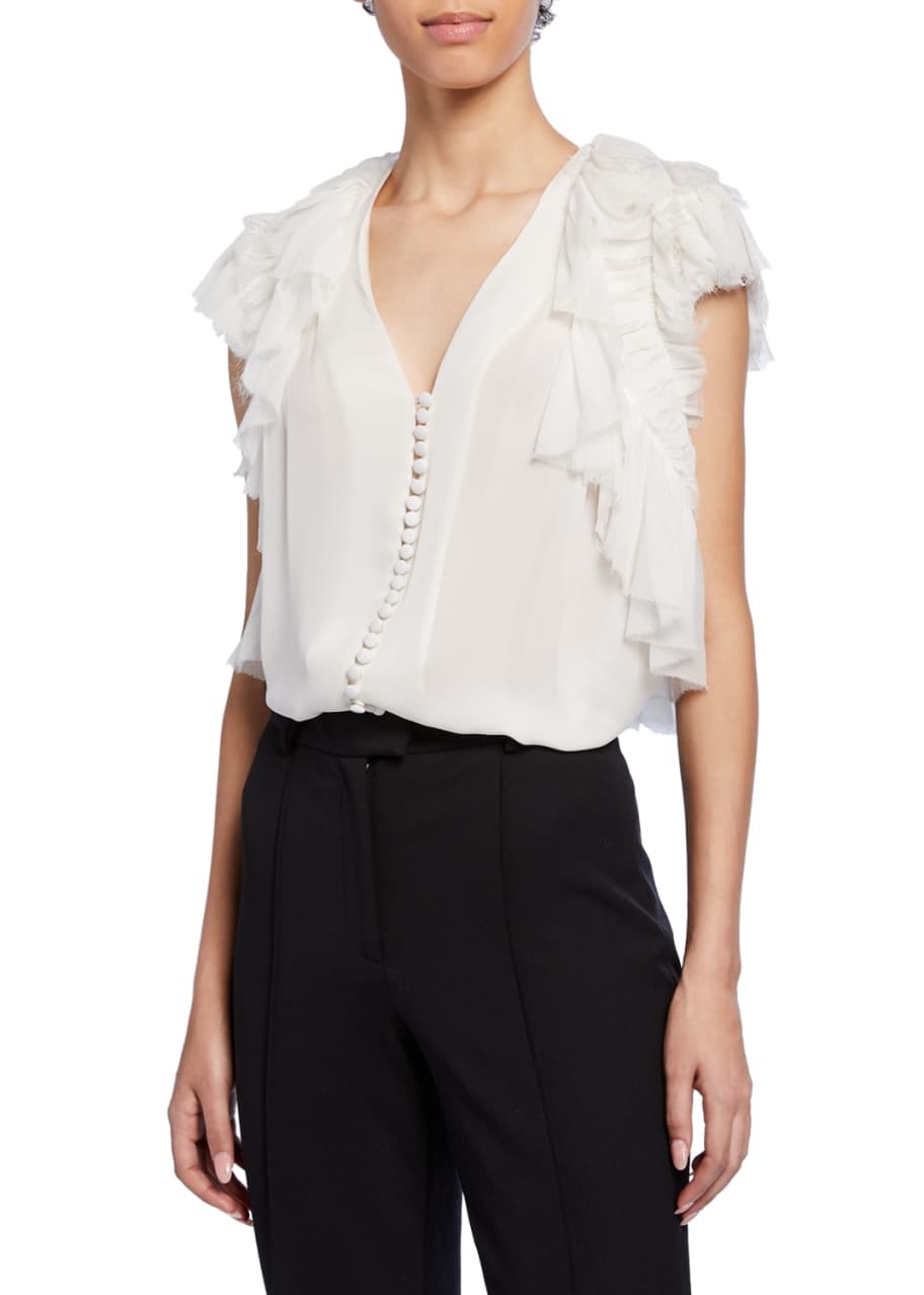 Image 1 of 1: Crinkled Chiffon Button-Front Blouse