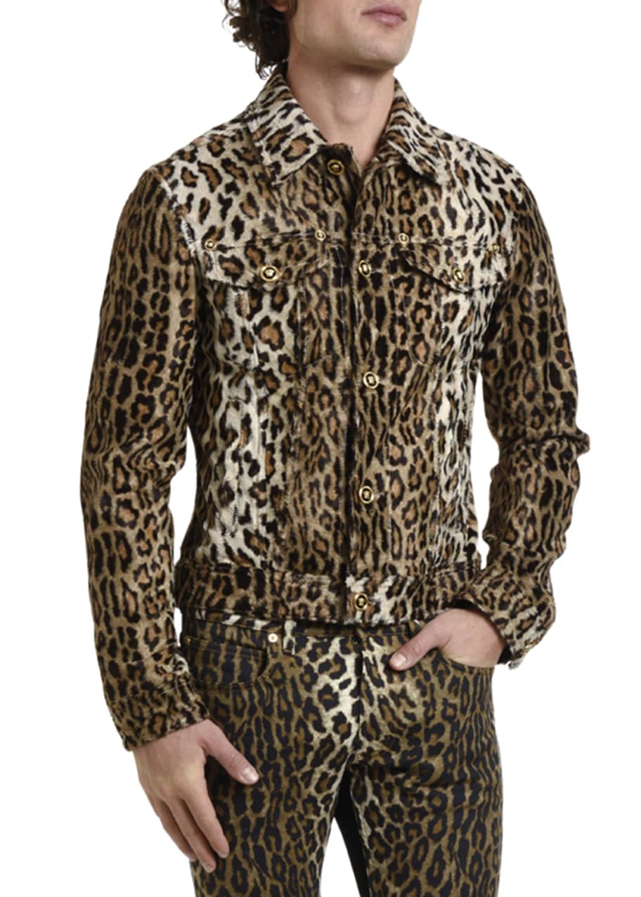 Versace Men's Leopard-Print Jean Jacket - Bergdorf Goodman