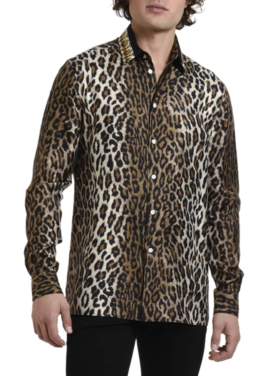 Versace Men's Silk Leopard-Print Sport Shirt - Bergdorf Goodman