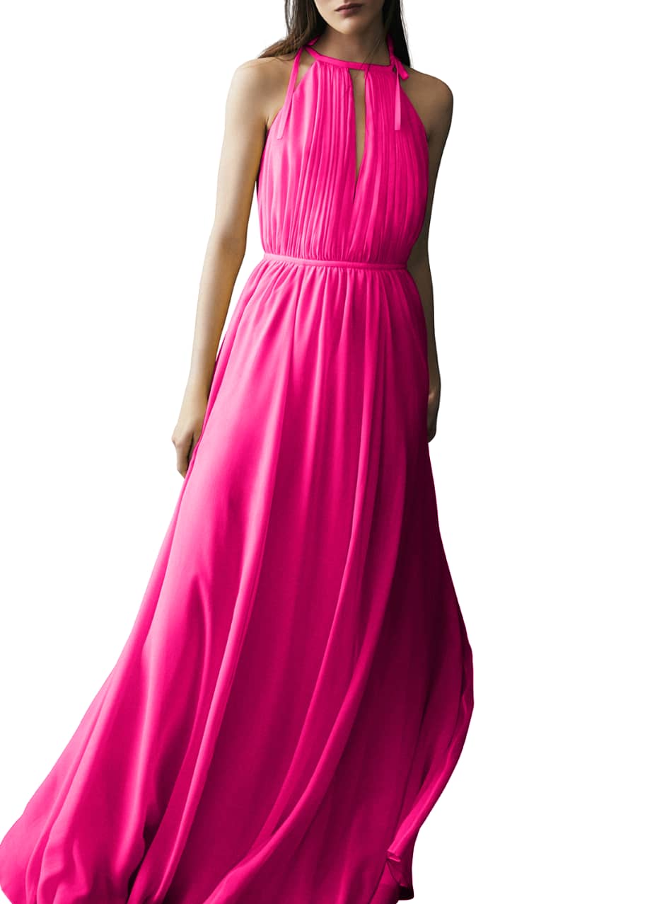 Image 1 of 1: Sleeveless Silk Halter Gown, Pink