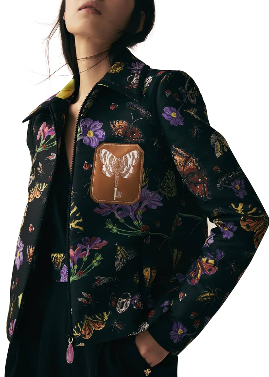 Image 1 of 1: Butterfly Jacquard Zip-Front Bomber Jacket