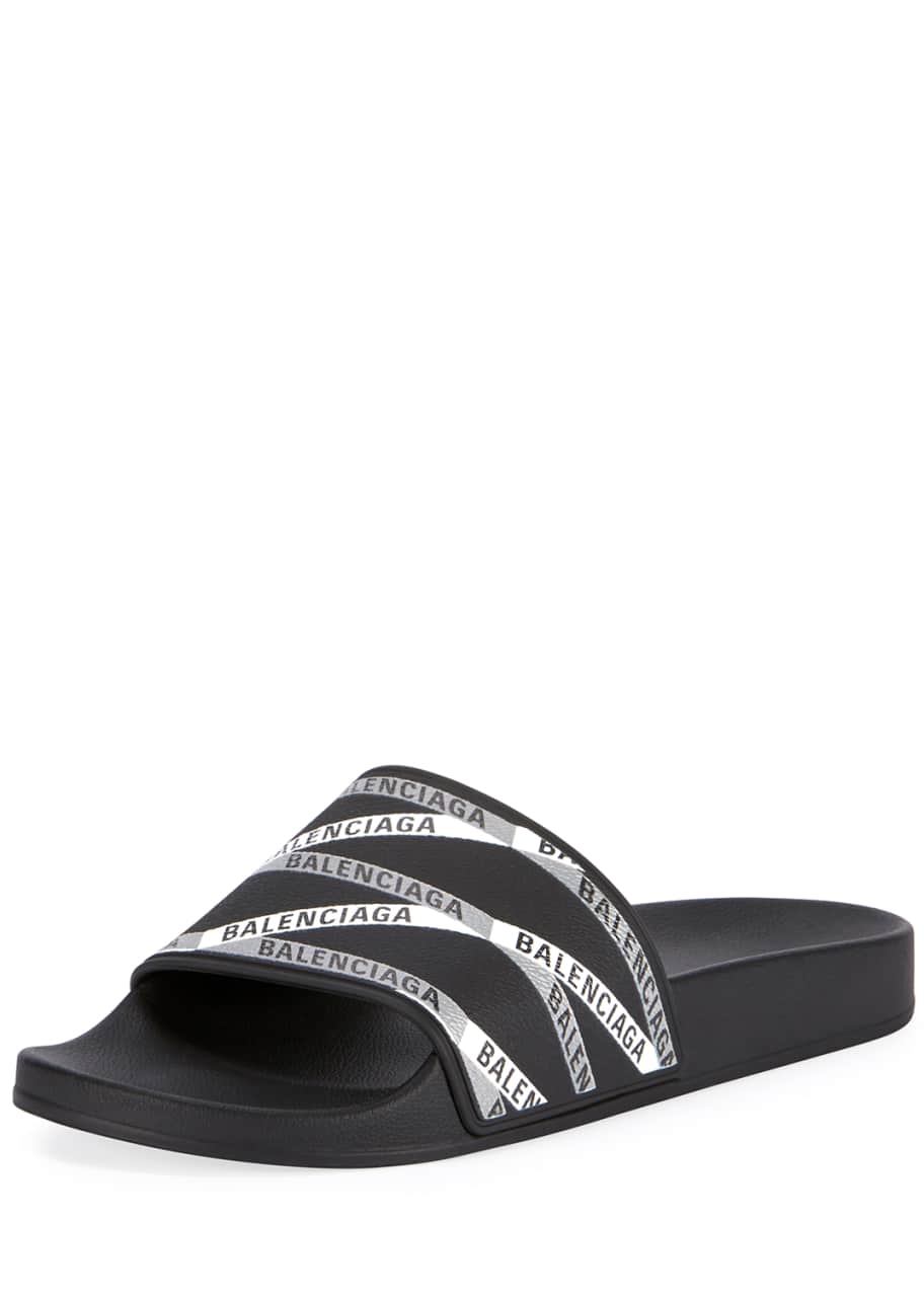 Men s Monogram Striped Rubber Pool Slides