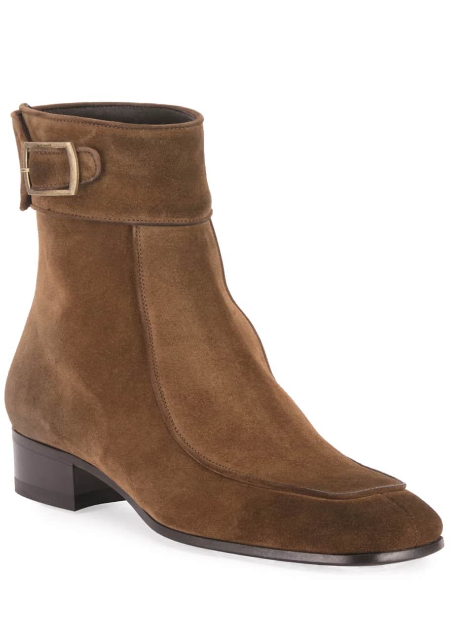 Saint Laurent Men s Miles 30mm Suede Buckle Ankle Boots Bergdorf
